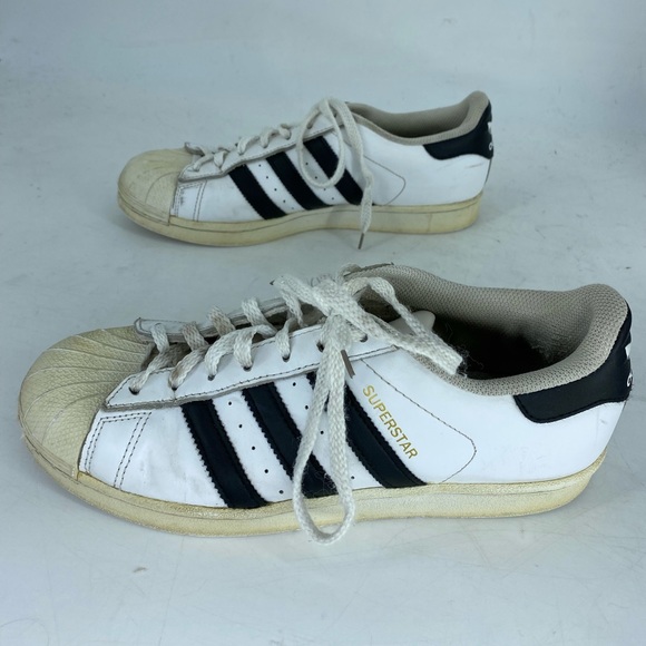 8.5 ADIDAS SUPERSTAR SHOES LEATHER WHITE SNEAKERS adult trainers 3 stripe - Picture 4 of 12